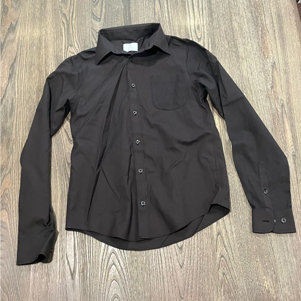 Class Club Boys Shirt Modern Fit Button Front Collared Pocket Black Size14/16 L